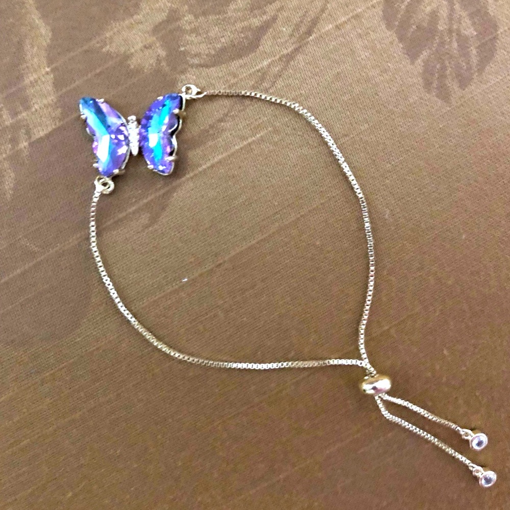Purple Iridescent Butterfly Gold Bracelet